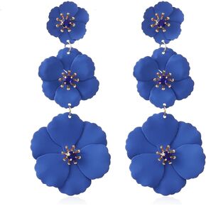 Dangle Metal Petal Earrings Long Drop Statement Fashion Flower Earrings Hanging Floral Tassel Earrings for Women Girls
