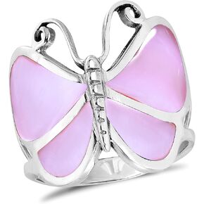 AeraVida Captivating Butterfly Motif Pink MOP Statement .925 Sterling Silver Ring | Classic Butterfly Wedding Rings For Women | Casual Comfort Fit Silver Rings for Women | Gift for Women