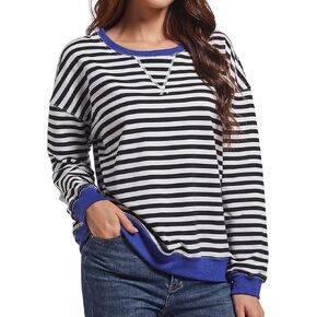 Women Crewneck Oversized Striped Sweatshirt Color Block Long Sleeve Classic Pullover Casual Loose Shirt Y2K Top
