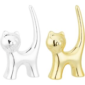 FINGERINSPIRE Silver & Gold Ring Holder 2 Pcs Porcelain Cat Home Display Decorations for Jewelry Display Great Birthday Wedding Festival Gifts 2.3x1x4 inch
