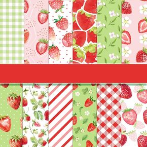 VIVIQUEN 24 Pack Strawberry Pattern Plaid Scrapbook Paper, 12-inches Fruit Double-Sided PaperCraft Paper Folded Flat for DIY Background Card Making Scrapbook Photo Album Decor