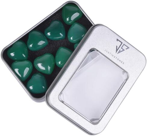 Natural Black Agate Gemstone Healing Crystal 0.8 Inch Mini Puffy Heart Pocket Stone Iron Gift Box (Pack of 10) in Saudi Arabia