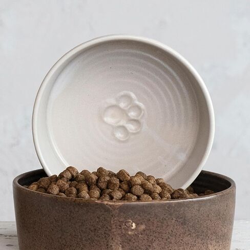 Creative Co-Op Round Debossed Stoneware Pet Bowl with Paw Print, Reactive Glaze, White (Each One Will Vary) in Saudi Arabia