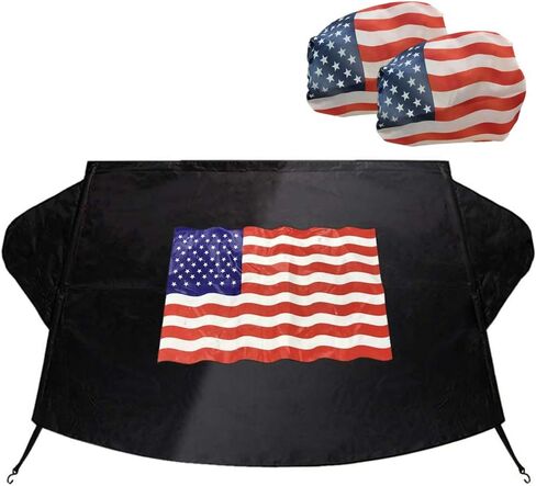 غطاء ثلجي كبير للزجاج الأمامي لفرس النهر، ظل شمس للسيارة، تصميم وطني بتصميم العلم الأمريكي للولايات المتحدة الأمريكية، غطاء الزجاج الأمامي للسيارة مع غطاء مرايا جانبية يناسب معظم السيارات وسيارات الدفع الرباعي والشاحنات والشاحنات in Kuwait