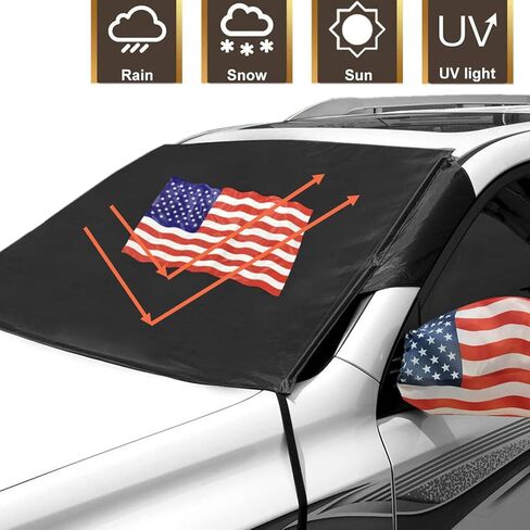 غطاء ثلجي كبير للزجاج الأمامي لفرس النهر، ظل شمس للسيارة، تصميم وطني بتصميم العلم الأمريكي للولايات المتحدة الأمريكية، غطاء الزجاج الأمامي للسيارة مع غطاء مرايا جانبية يناسب معظم السيارات وسيارات الدفع الرباعي والشاحنات والشاحنات in Kuwait