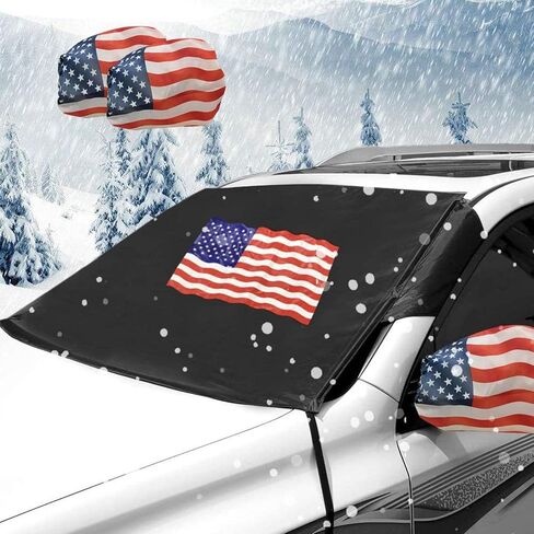 غطاء ثلجي كبير للزجاج الأمامي لفرس النهر، ظل شمس للسيارة، تصميم وطني بتصميم العلم الأمريكي للولايات المتحدة الأمريكية، غطاء الزجاج الأمامي للسيارة مع غطاء مرايا جانبية يناسب معظم السيارات وسيارات الدفع الرباعي والشاحنات والشاحنات in Kuwait