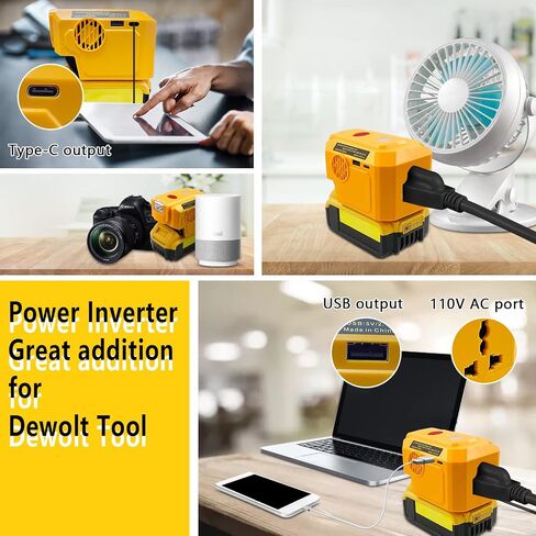 200W Power Supply Inverter for Dewalt 20V Lithium Battery, TEPULAS DC 20V to AC 120V Modifined Sine Wave Power Inverter, for Dewalt Power Station with LED Light & USB & Type C & AC Outlet in Saudi Arabia