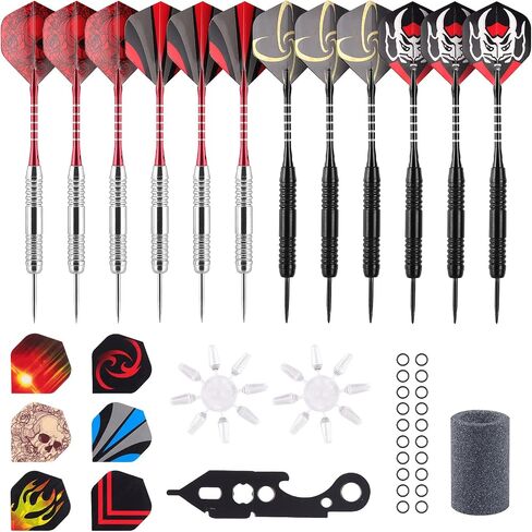 HLDarts Darts Steel Tip Set 12PCS, 25 Gram Metal Darts, Aluminum Shafts,30 Dart Flights Steel Barrels,Sharpener Tool Kit,Carrying Bag and Other Accessories in Saudi Arabia