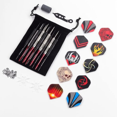 HLDarts Darts Steel Tip Set 12PCS, 25 Gram Metal Darts, Aluminum Shafts,30 Dart Flights Steel Barrels,Sharpener Tool Kit,Carrying Bag and Other Accessories in Saudi Arabia