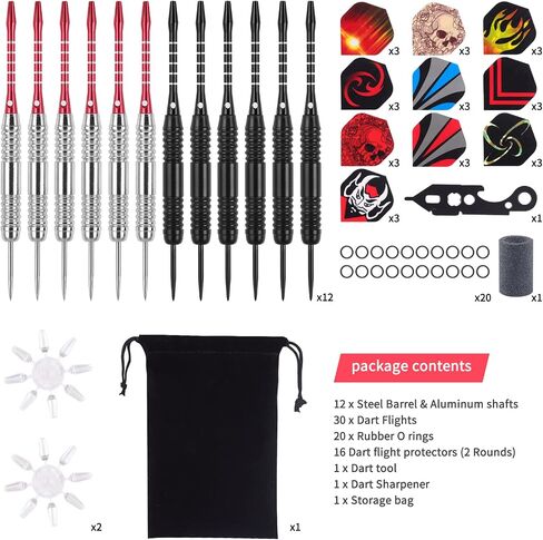 HLDarts Darts Steel Tip Set 12PCS, 25 Gram Metal Darts, Aluminum Shafts,30 Dart Flights Steel Barrels,Sharpener Tool Kit,Carrying Bag and Other Accessories in Saudi Arabia
