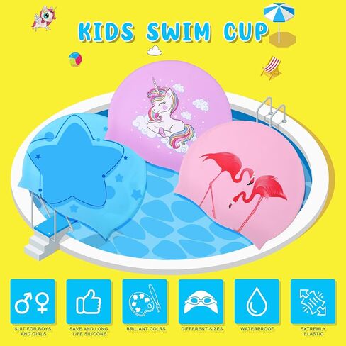 3 قطع قبعة سباحة للأطفال، قبعة سباحة من السيليكون المتين للفتيات والأولاد الصغار، قبعات سباحة مقاومة للماء لحمام السباحة، قبعات سباحة مريحة للأطفال للشعر الطويل والشعر القصير للحفاظ على الشعر جافًا in Kuwait