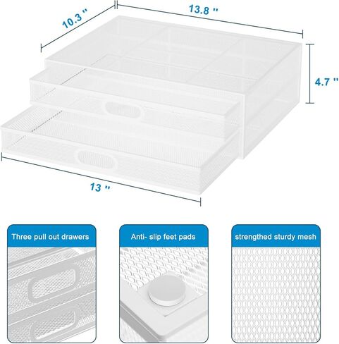 حامل شاشة ماربراس مع درج - منظم مكتب شبكي معدني مع درج تخزين مزدوج قابل للسحب، مستلزمات مكتبية للكمبيوتر والكمبيوتر الشخصي والكمبيوتر المحمول والطابعة والكمبيوتر المحمول وأجهزة iMac (أبيض) in Kuwait