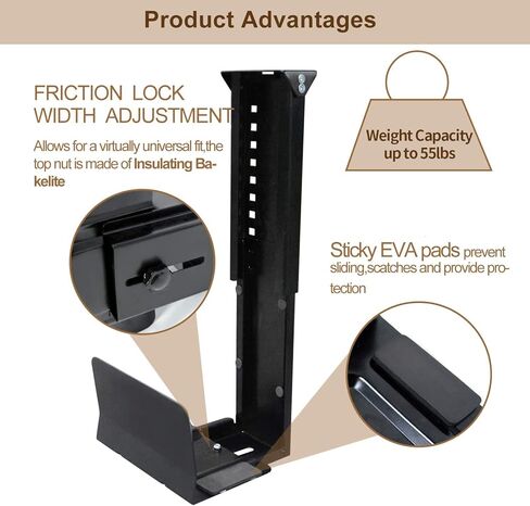 حامل وحدة المعالجة المركزية uyoyous تحت المكتب، قابل للتعديل على الحائط، حامل برج الكمبيوتر عالي التحمل، عرض قابل للتعديل من 5.7 بوصة إلى 9.6 بوصة، الارتفاع من 11.8 بوصة إلى 19.7 بوصة، يحمل ما يصل إلى 55 رطلًا in Kuwait