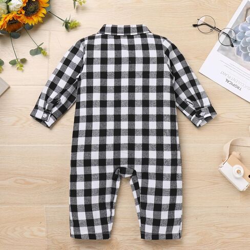 IBTOM CASTLE Newborn Baby Boy One-Piece Flannel Plaid Romper Long Sleeve Bodysuit Gentleman Jumpsuit Formal Birthday Outfits in Saudi Arabia
