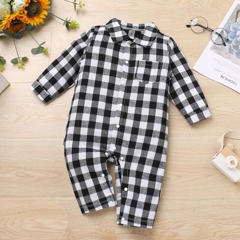 IBTOM CASTLE Newborn Baby Boy One-Piece Flannel Plaid Romper Long Sleeve Bodysuit Gentleman Jumpsuit Formal Birthday Outfits in Saudi Arabia
