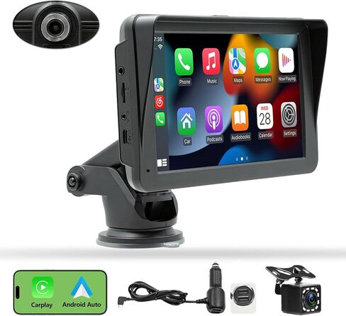 7" HD Carplay Screen for Car, Wireless Carplay/Android Auto Touch Screen, Portable Carplay Car Radio with Bluetooth/Mirror Link/FM/AUX, 1080p Backup Camera, GPS Navigation, Voice Control for All Cars in Saudi Arabia