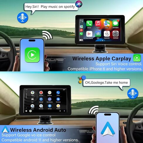 7" HD Carplay Screen for Car, Wireless Carplay/Android Auto Touch Screen, Portable Carplay Car Radio with Bluetooth/Mirror Link/FM/AUX, 1080p Backup Camera, GPS Navigation, Voice Control for All Cars in Saudi Arabia