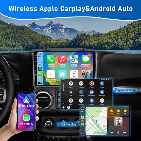 10.2 بوصة 5G WiFi 4+32GB راديو ترقية ستيريو للسيارة لسيارة Jeep Wrangler JK Compass Grand Cherokee، وحدة رأس Android 13 مع Carplay Andriod Auto GPS Bluetooth FM/RDS Radio Morrior Link&SWC in Kuwait