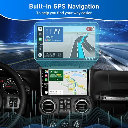 10.2 بوصة 5G WiFi 4+32GB راديو ترقية ستيريو للسيارة لسيارة Jeep Wrangler JK Compass Grand Cherokee، وحدة رأس Android 13 مع Carplay Andriod Auto GPS Bluetooth FM/RDS Radio Morrior Link&SWC in Kuwait