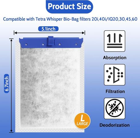 12 عبوة خرطوشة فلتر كبيرة متوافقة مع مرشحات الطاقة Tetra Whisper Bio-Bag 20i,40i/IQ20,30,45,60/PF20,30,40,60 خرطوشة فلتر كبيرة لمرشح Tetra Whisper in Kuwait