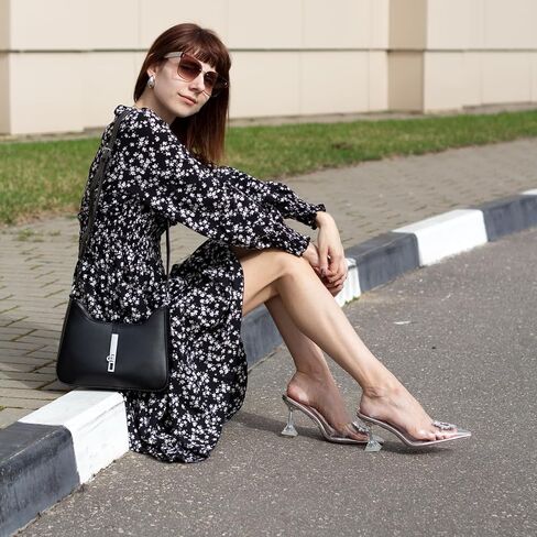 Women Clear Heels Shoes Pointed Toe Slingback High Heel Sandals Crystal Rhinestones Party Wedding Pumps Shoes in Saudi Arabia