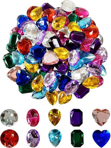 1 "أحجار كريمة للصياغة، 100 قطعة متنوعة ملونة مسطحة الظهر على شكل قلب مستدير من أحجار الراين الأكريليك للحرف اليدوية، ملحقات تزيين الحفلات ذات الطابع الشخصي، أحجار كريمة للزينة in Kuwait