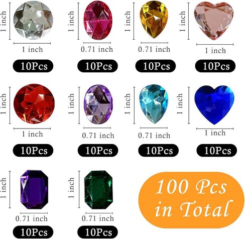 1 "أحجار كريمة للصياغة، 100 قطعة متنوعة ملونة مسطحة الظهر على شكل قلب مستدير من أحجار الراين الأكريليك للحرف اليدوية، ملحقات تزيين الحفلات ذات الطابع الشخصي، أحجار كريمة للزينة in Kuwait