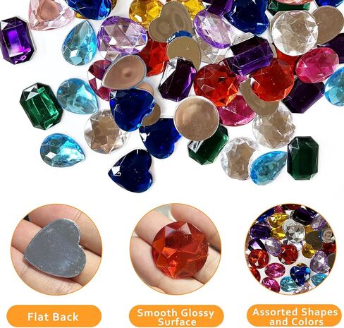 1 "أحجار كريمة للصياغة، 100 قطعة متنوعة ملونة مسطحة الظهر على شكل قلب مستدير من أحجار الراين الأكريليك للحرف اليدوية، ملحقات تزيين الحفلات ذات الطابع الشخصي، أحجار كريمة للزينة in Kuwait