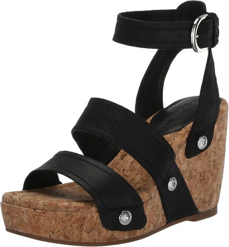 Lucky Brand Women's VALINTINA Wedge Sandal, Black, 8.5 in Saudi Arabia