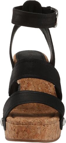 Lucky Brand Women's VALINTINA Wedge Sandal, Black, 8.5 in Saudi Arabia