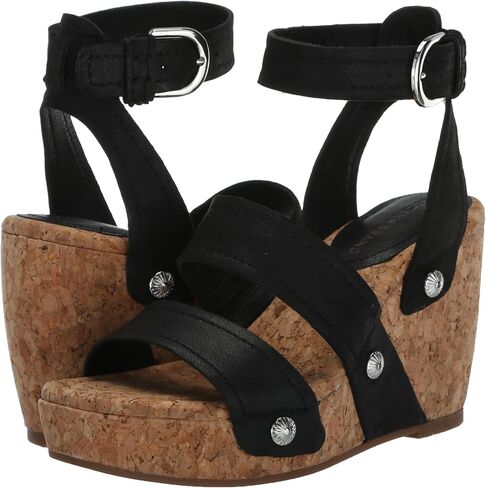 Lucky Brand Women's VALINTINA Wedge Sandal, Black, 8.5 in Saudi Arabia