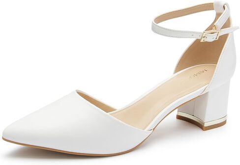 Pointed Toe Low Chunky Heels Pump Shoes Closed Toe Heels for Women Low Block Chunky Women Pumps with Ankle Strap 2.25 Inch Comfortable Wedding Pumps in Saudi Arabia