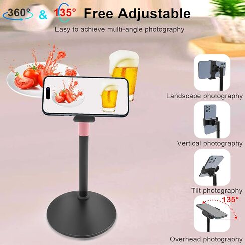 حامل هاتف خلوي، حامل هاتف بارتفاع/زاوية قابل للتعديل للمكتب/المطبخ/المكتب، حامل للدردشة، حامل سطح مكتب معدني يدور 360 درجة متوافق مع سلسلة/حافظة iPhone، سامسونج، أسود in Kuwait