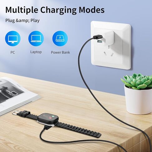 شاحن الساعة الذكية TiMOVO متوافق مع Xplora X6 Pro/Xplora X6 Play، [2 حزمة] كابل شحن USB مغناطيسي 3.3 قدم/1 متر، ملحقات حامل كابل شحن بديلة تناسب Xplora X6 Play، أسود وأبيض in Kuwait