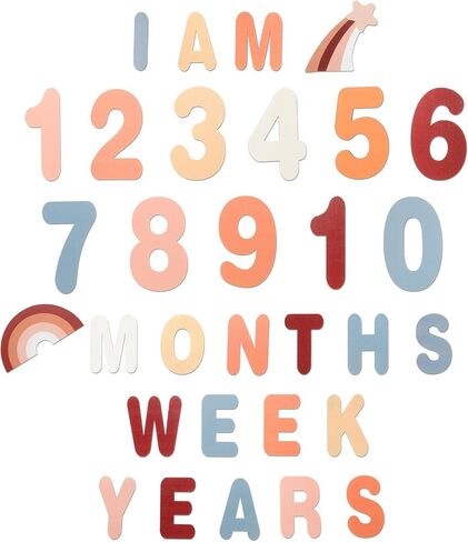 Yousoontic 32 قطعة Boho Baby Milestone Number Letter Sign خشبي أسبوع شهر سنة صورة دعامة مع حقيبة موسلين إعلان حديثي الولادة للاستحمام صبي فتاة in Saudi Arabia