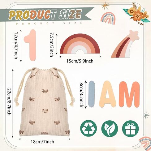 Yousoontic 32 قطعة Boho Baby Milestone Number Letter Sign خشبي أسبوع شهر سنة صورة دعامة مع حقيبة موسلين إعلان حديثي الولادة للاستحمام صبي فتاة in Saudi Arabia