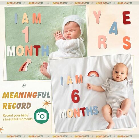Yousoontic 32 قطعة Boho Baby Milestone Number Letter Sign خشبي أسبوع شهر سنة صورة دعامة مع حقيبة موسلين إعلان حديثي الولادة للاستحمام صبي فتاة in Saudi Arabia