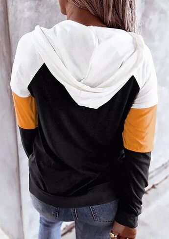 QIANRUO Halloween Hoodie Tshirt for Women Pumpkin Face Graphic Tees Tops Long Sleeve Color Block Pullover Shirt in Saudi Arabia