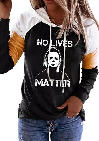 QIANRUO Halloween Hoodie Tshirt for Women Pumpkin Face Graphic Tees Tops Long Sleeve Color Block Pullover Shirt in Saudi Arabia