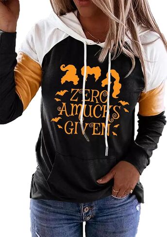 QIANRUO Halloween Hoodie Tshirt for Women Pumpkin Face Graphic Tees Tops Long Sleeve Color Block Pullover Shirt in Saudi Arabia