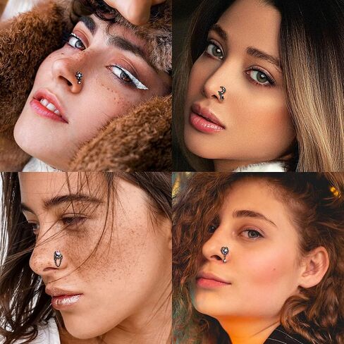 SAILIMUE 9 قطع 20 جرام حلقات الأنف المتدلية ترصيع للنساء على شكل حرف L متدلية الأنف ترصيع الجراحية الصلب القلب السهم زهرة القمر نجمة تشيكوسلوفاكيا المتدلية ثقب الأنف المجوهرات in Kuwait