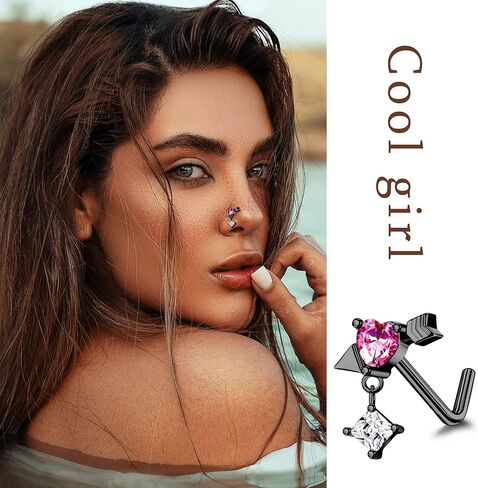 SAILIMUE 9 قطع 20 جرام حلقات الأنف المتدلية ترصيع للنساء على شكل حرف L متدلية الأنف ترصيع الجراحية الصلب القلب السهم زهرة القمر نجمة تشيكوسلوفاكيا المتدلية ثقب الأنف المجوهرات in Kuwait