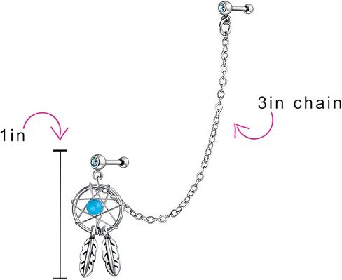 White Blue Pink Native American Indian Western Jewelry Dream Catcher Feather Double Piercing Single Ear Cartilage Stud For Women Teen Surgical Steel 14G in Saudi Arabia