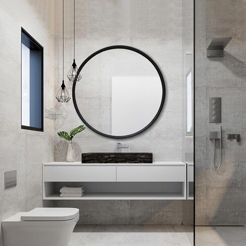 36 Inch Round Bathroom Mirror，Black Circle Wall Mirror with Metal Frame，Large Circular Mirrors for Bathroom Vanity in Saudi Arabia