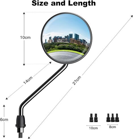 Universal Motorcycle Rearview, Mirror Adopts Convex Mirror Design，Increase Field of View, Equipped with 8mm 10mm Threaded Bolts and Mounting Base, Suitable for Motorcycles/Scooters/Bike Etc.（S） in Saudi Arabia