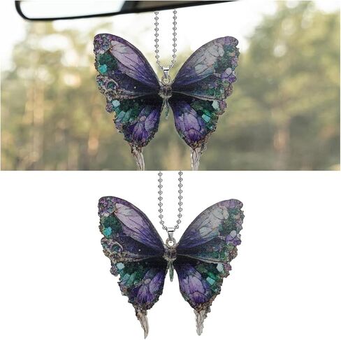 2D Crystal Butterfly Car Hanging Accessories, Car Rear View Mirror Charm, Butterfly Pendant Car Decoration Accessories, Car Hanging Ornament for Christmas Tree, Festivals, Backpack Key, Gifts in Saudi Arabia