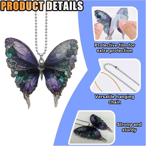 2D Crystal Butterfly Car Hanging Accessories, Car Rear View Mirror Charm, Butterfly Pendant Car Decoration Accessories, Car Hanging Ornament for Christmas Tree, Festivals, Backpack Key, Gifts in Saudi Arabia