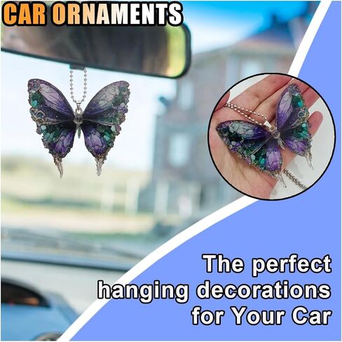 2D Crystal Butterfly Car Hanging Accessories, Car Rear View Mirror Charm, Butterfly Pendant Car Decoration Accessories, Car Hanging Ornament for Christmas Tree, Festivals, Backpack Key, Gifts in Saudi Arabia