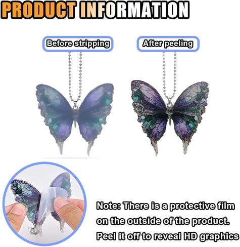 2D Crystal Butterfly Car Hanging Accessories, Car Rear View Mirror Charm, Butterfly Pendant Car Decoration Accessories, Car Hanging Ornament for Christmas Tree, Festivals, Backpack Key, Gifts in Saudi Arabia