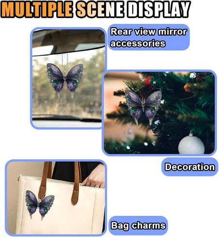2D Crystal Butterfly Car Hanging Accessories, Car Rear View Mirror Charm, Butterfly Pendant Car Decoration Accessories, Car Hanging Ornament for Christmas Tree, Festivals, Backpack Key, Gifts in Saudi Arabia